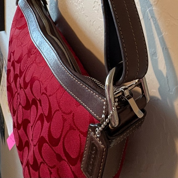 Coach Red with Brown Leather Shoulder Bag - Picture 3 of 8
